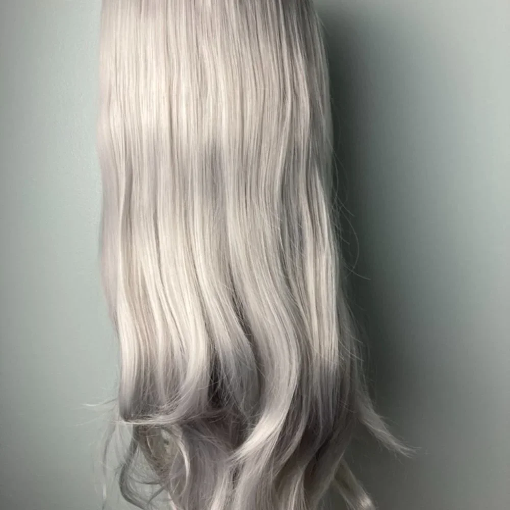 Silver Gray Black Rooted Lace Front Wig